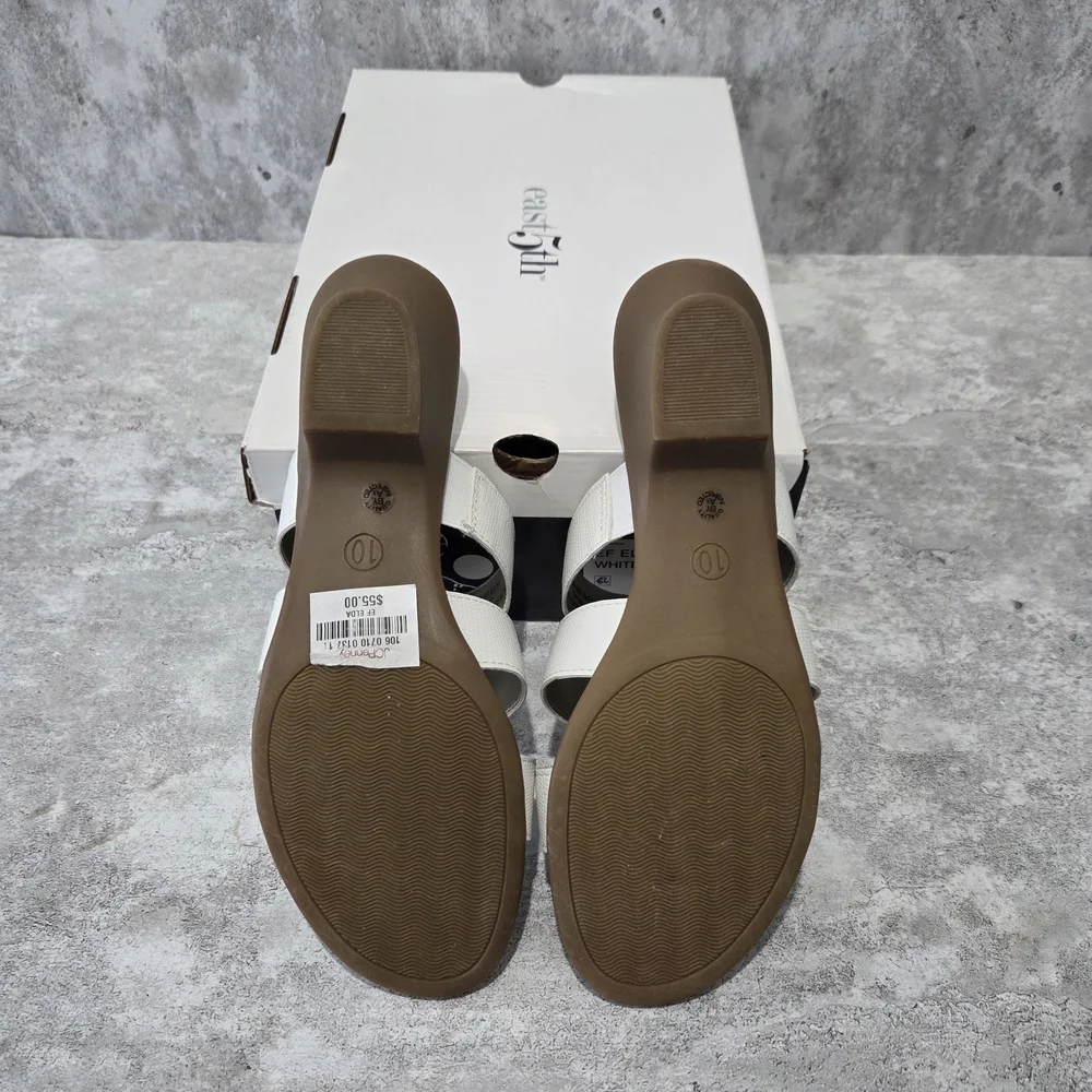 East 5th Cream Triple-Strap Low Block Heel Slide Sandals